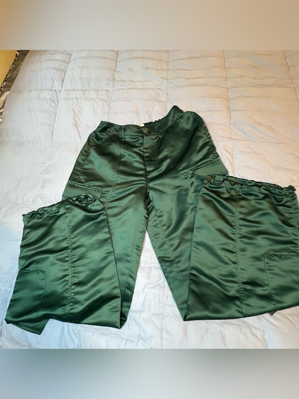 Satin Wide-Leg Pants in Deep Forest Green